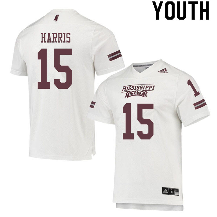 Youth #15 Jack Harris Mississippi State Bulldogs College Football Jerseys Sale-White